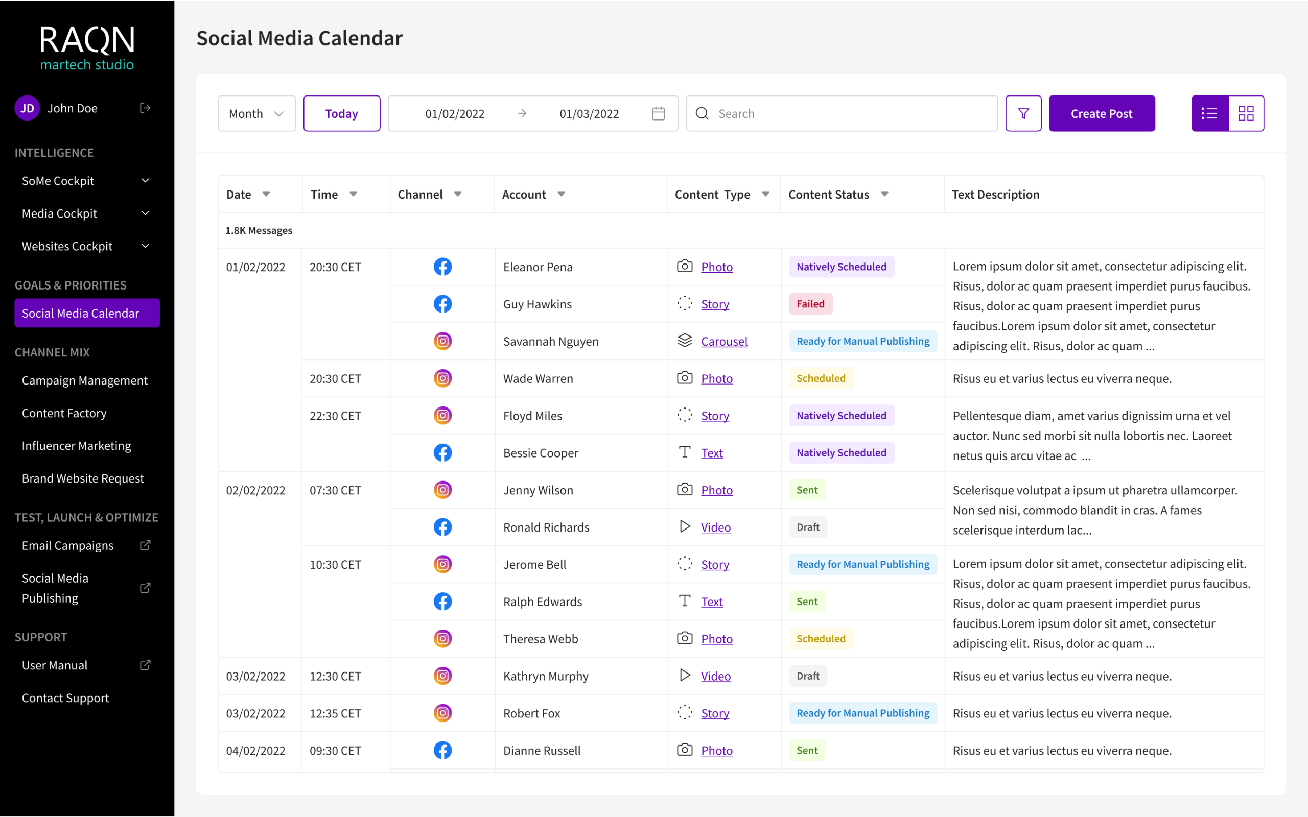 Month grid view