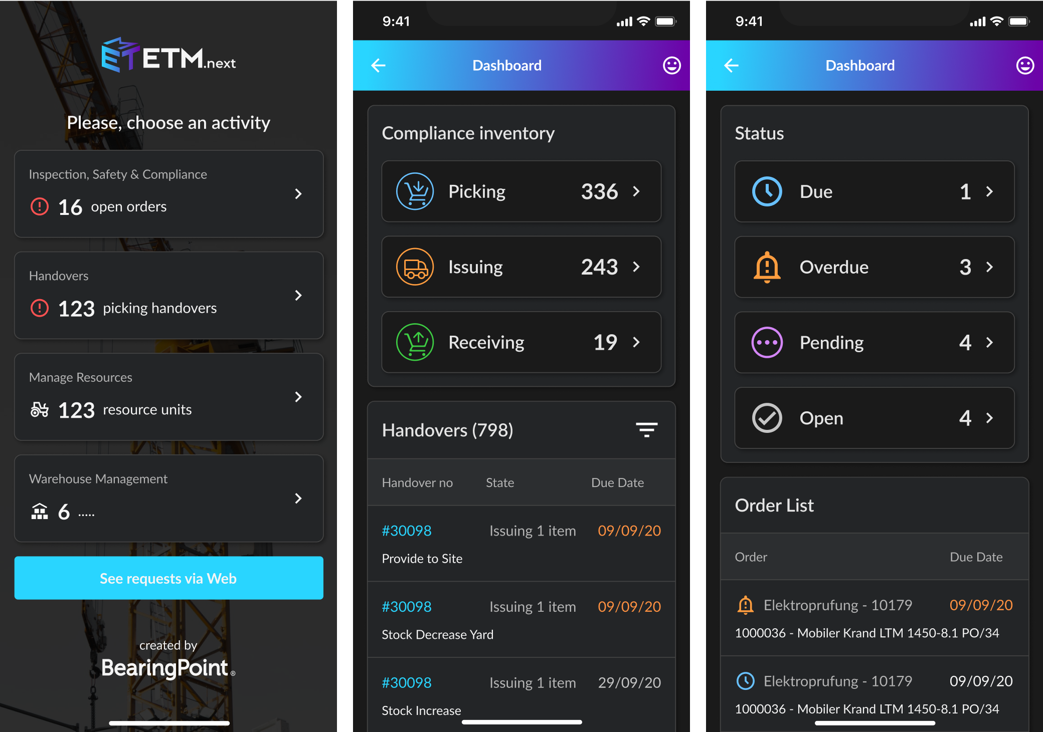 Dark UI mobile app screens