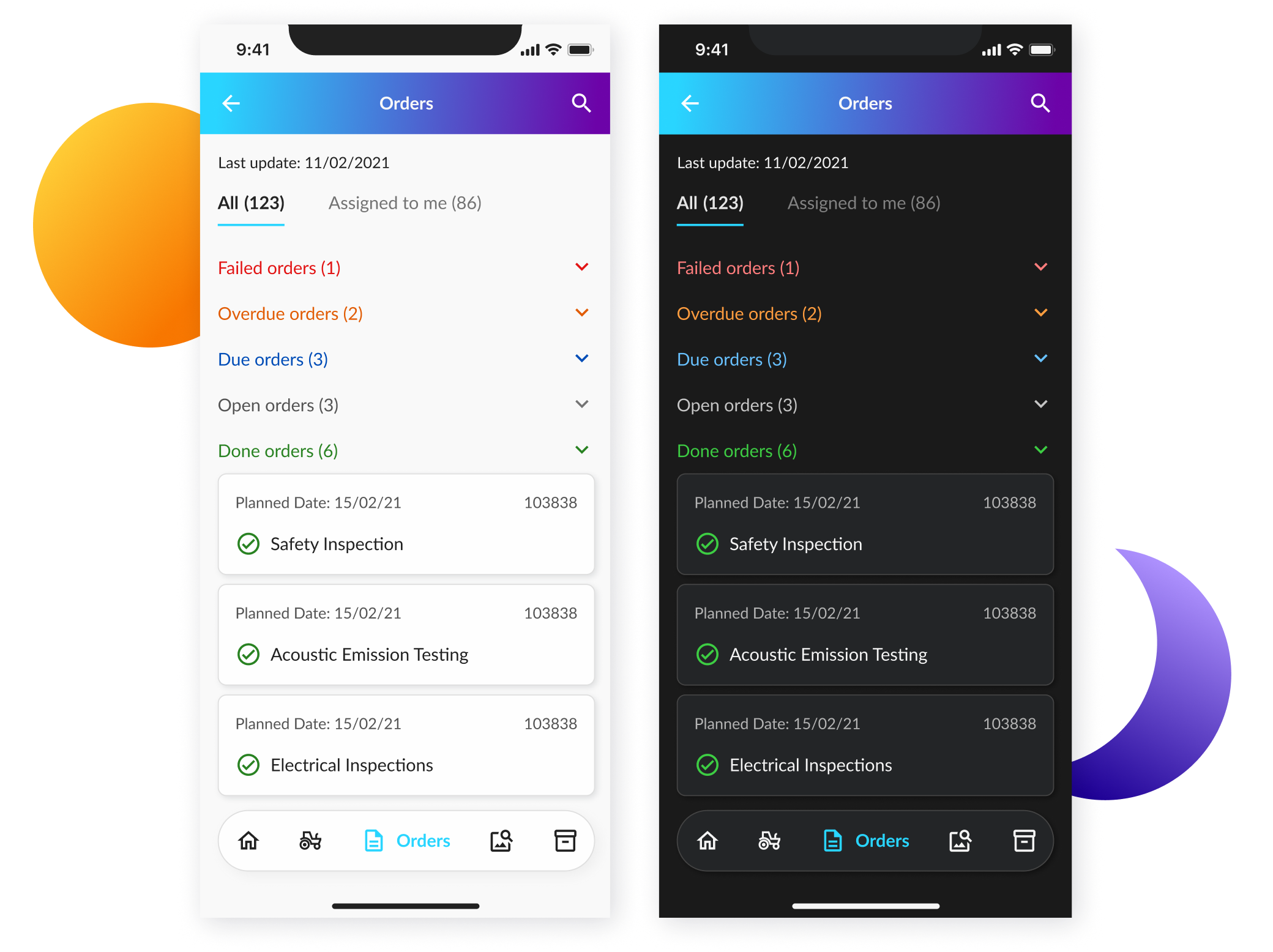 Dark and light app UI screens